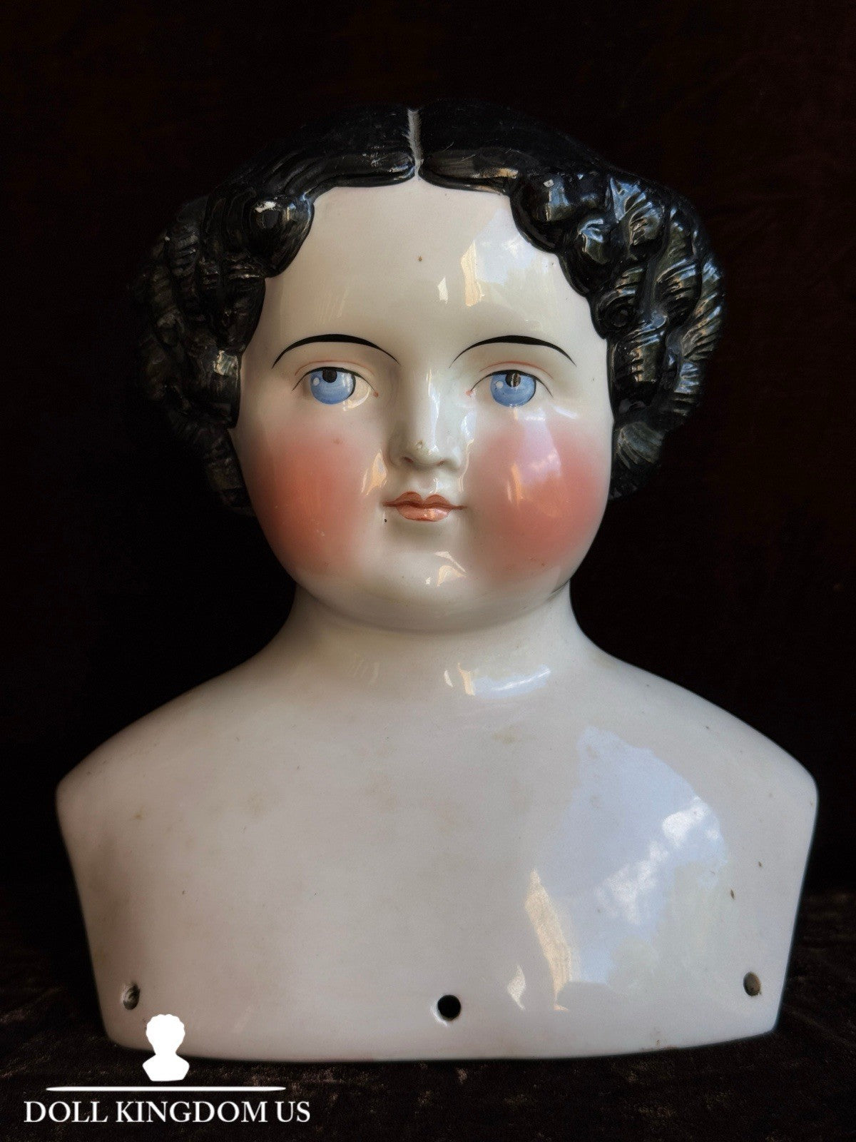 Large Antique German 7.75” Flat Top Highbrow China Shoulder Doll Head Only