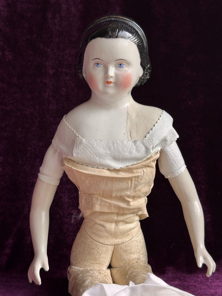 Rare Antique German 20.5” Alice Hairdo Headband and Snood China Head Doll