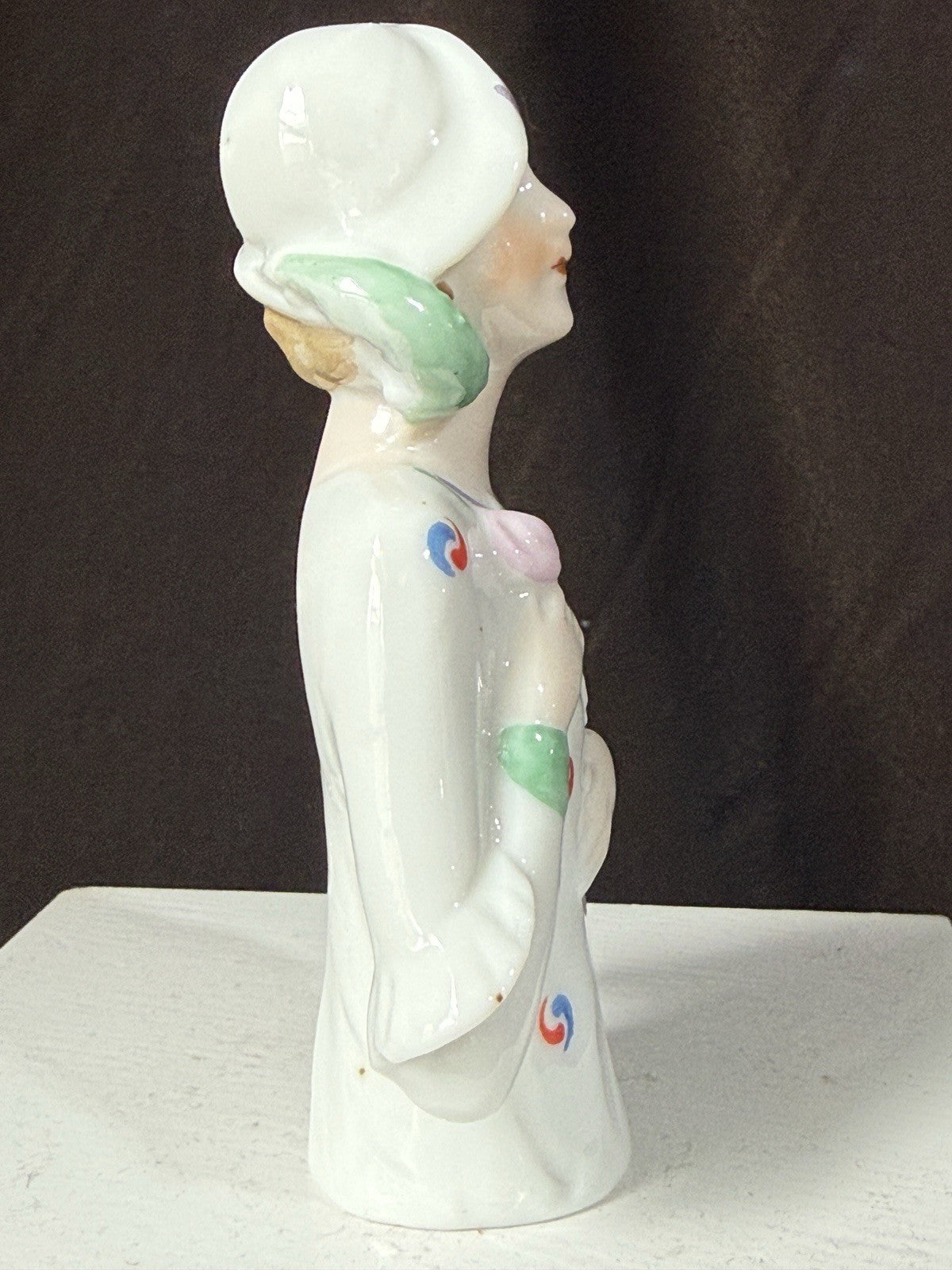 Antique German Art Deco Flapper Pin Cushion 4” Half Doll Arms Attached