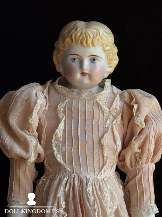 Antique German 21.5” Highland Mary Blonde China Doll