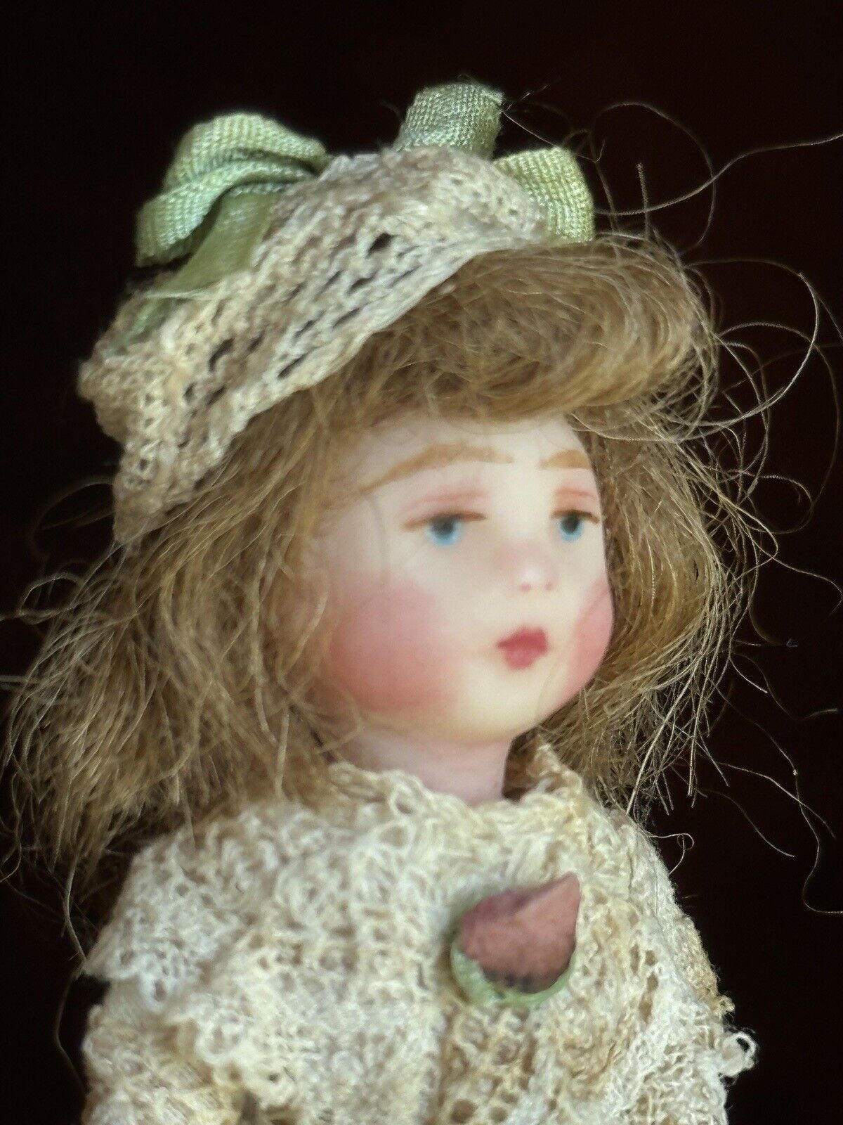 Artist Signed 3” Polymer Clay (?) Miniature Dollhouse Doll with Accessories