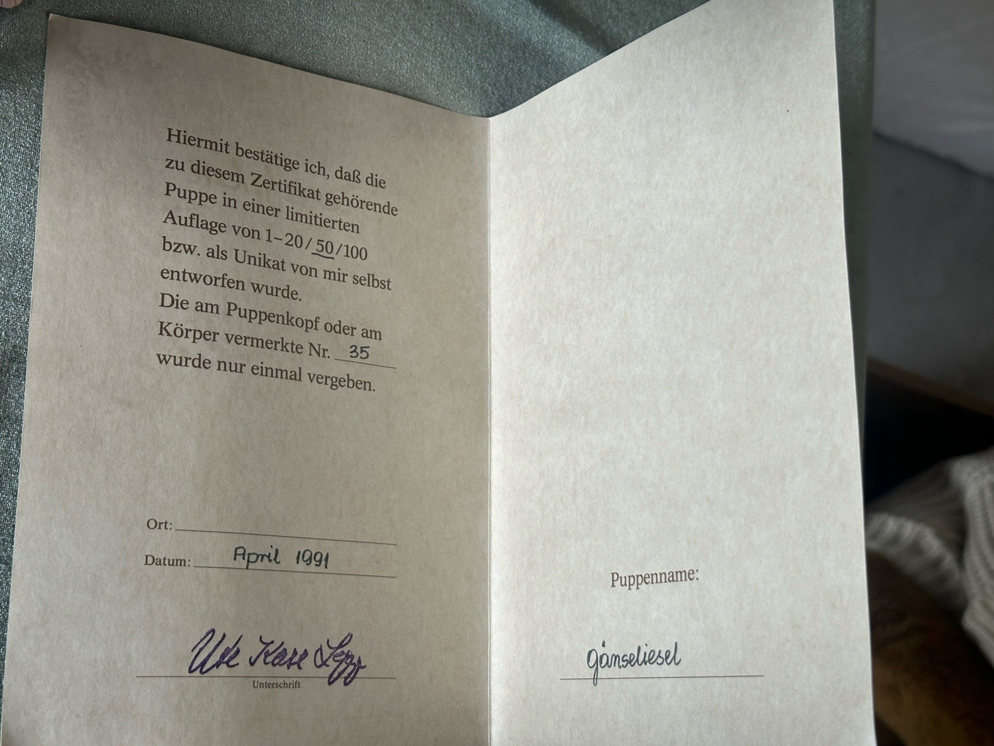 Collectible Artist 23” Porcelain Doll “Ganseliesel” by Ute Kase Lepp LE 50 COA