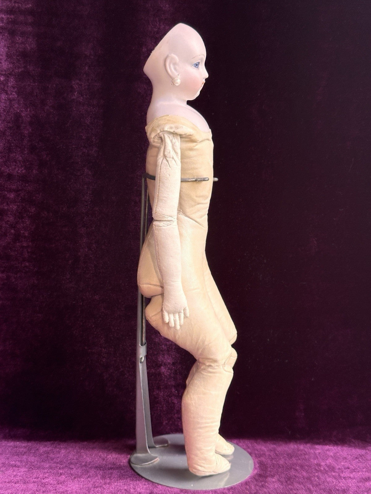 Vintage Porcelain 16” Reproduction Of Antique French Fashion Doll Leather Body