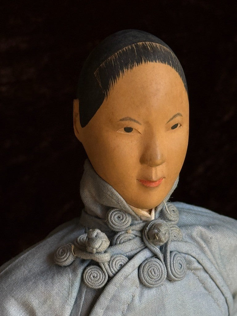 Antique Chinese 11.5" Door of Hope Mission Carved Wood Cloth Female Doll