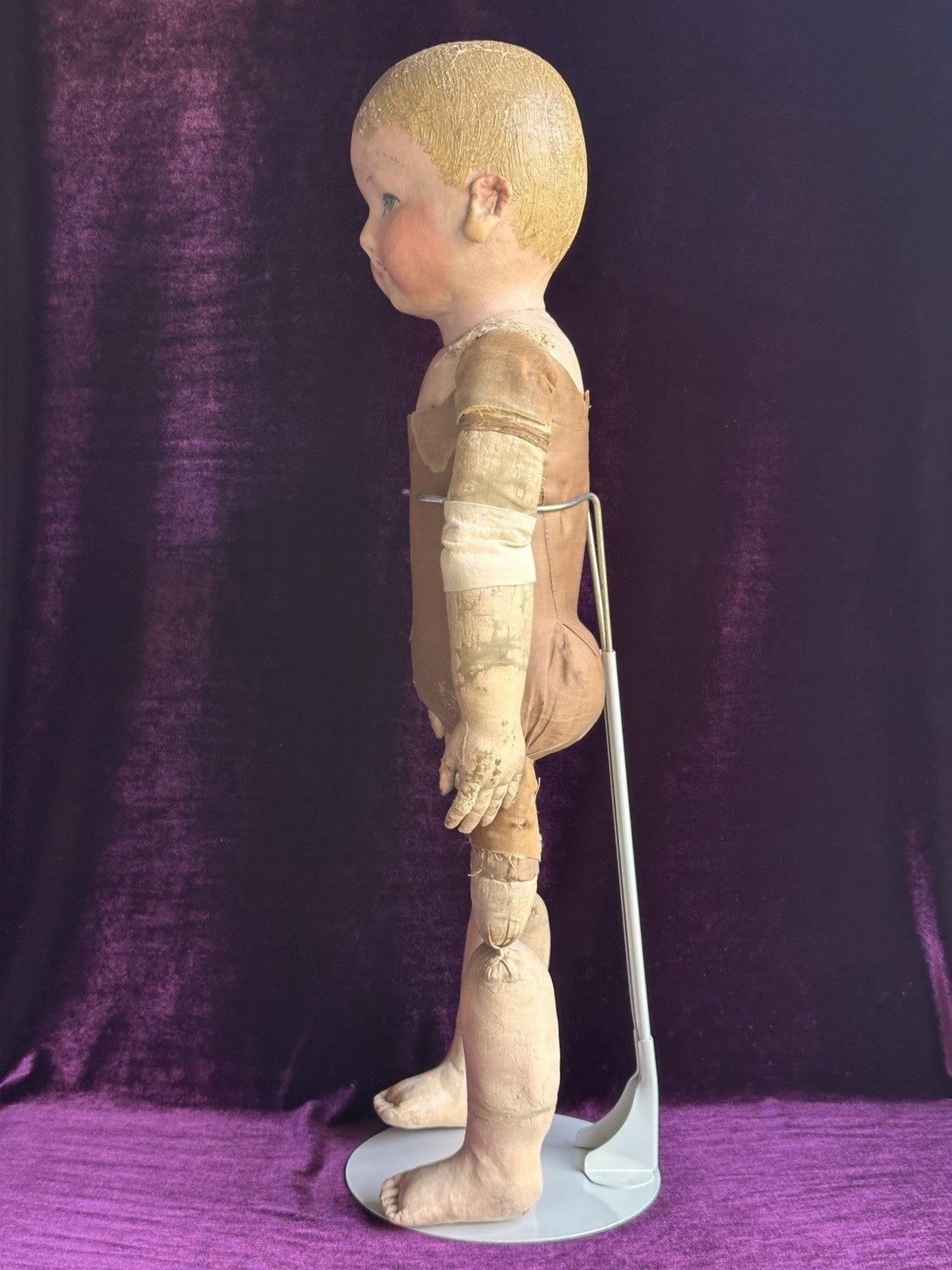 Huge 27” Antique American Martha Chase Oil Painted Cloth Baby Doll