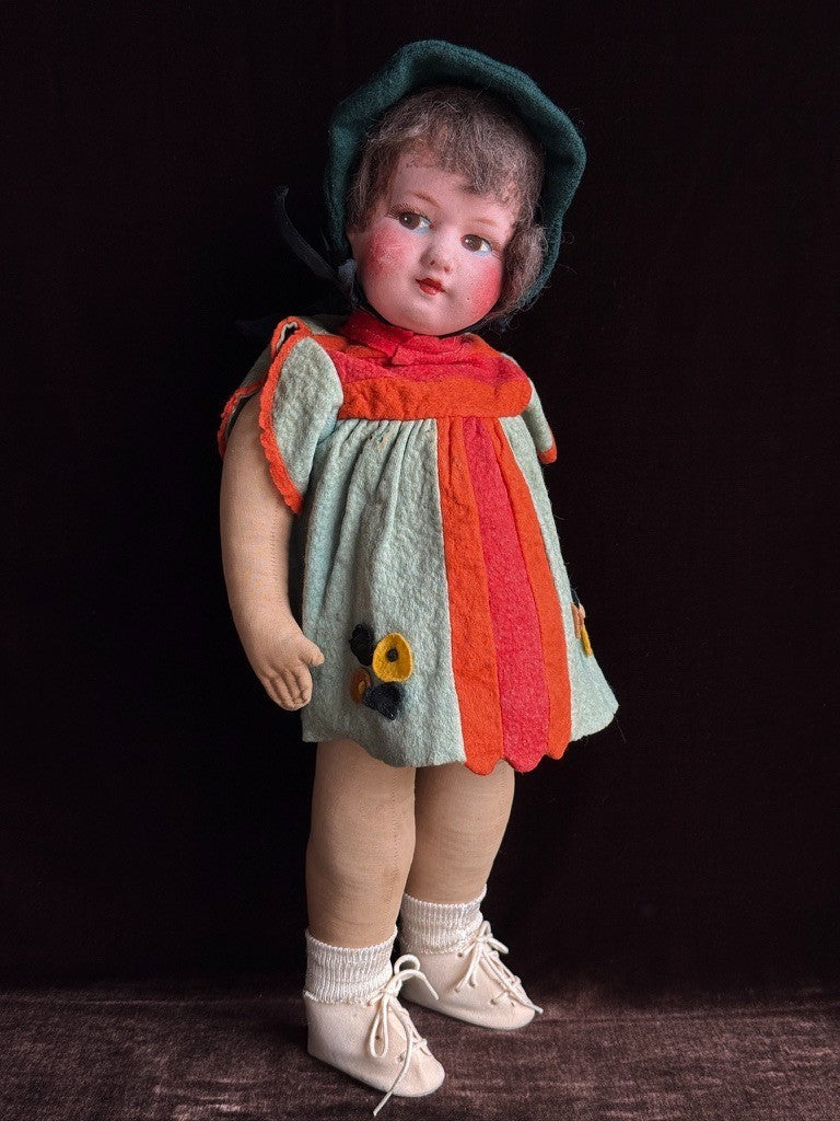Vintage French 18” Felt Cloth Character Doll