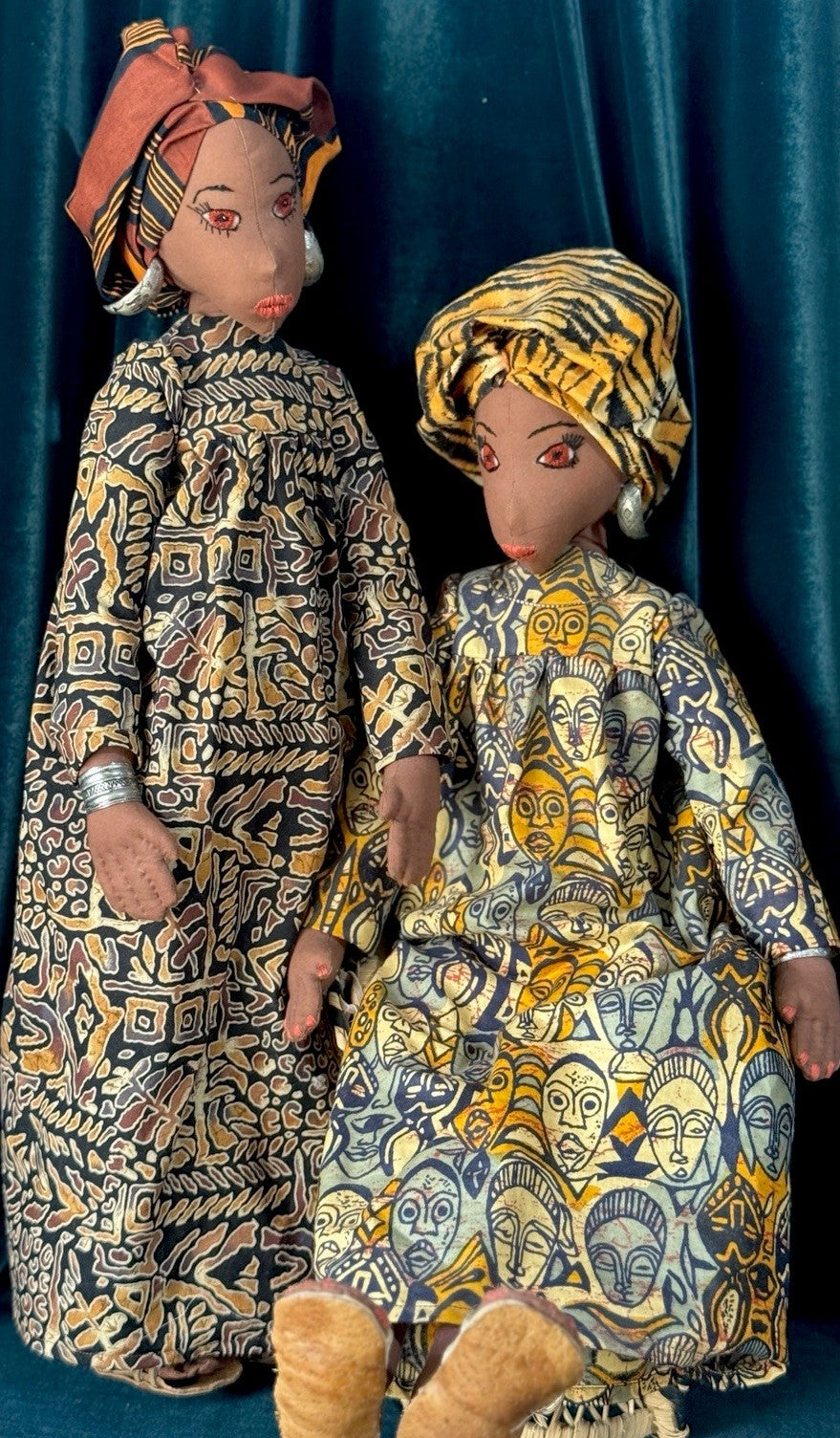 Lot Of 2 Collectible Handmade Fabric African American 23” Dolls
