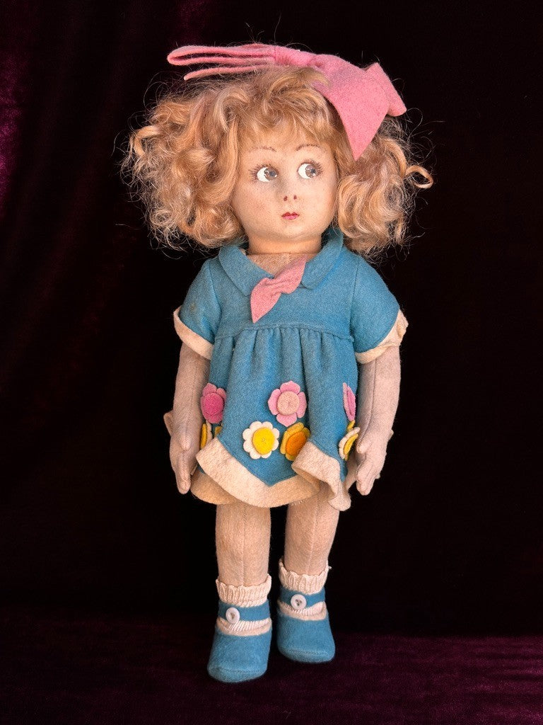 Vintage Italian 12” Lenci 111 Felt Cloth Character Girl Doll