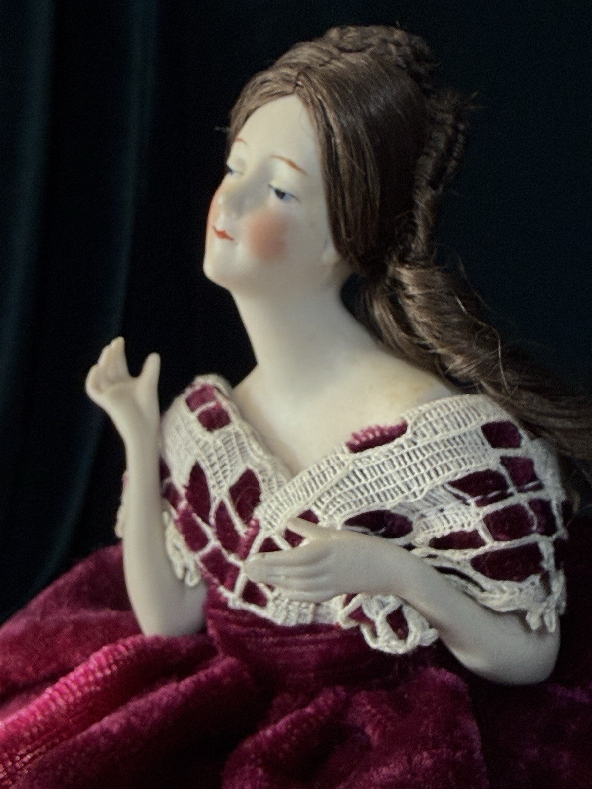 Antique German Porcelain William Goebel (?) 9” Half Doll Pin Cushion