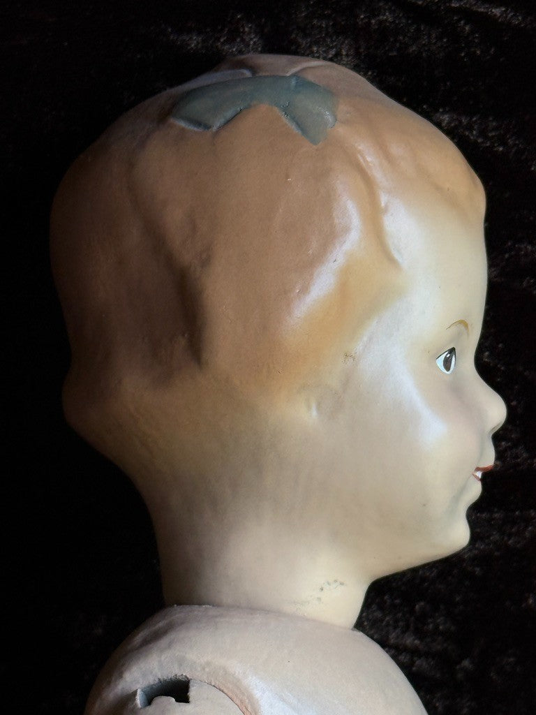 Antique American 15” Schoenhut 101 Wooden Jointed Girl Doll Molded Bow Restored