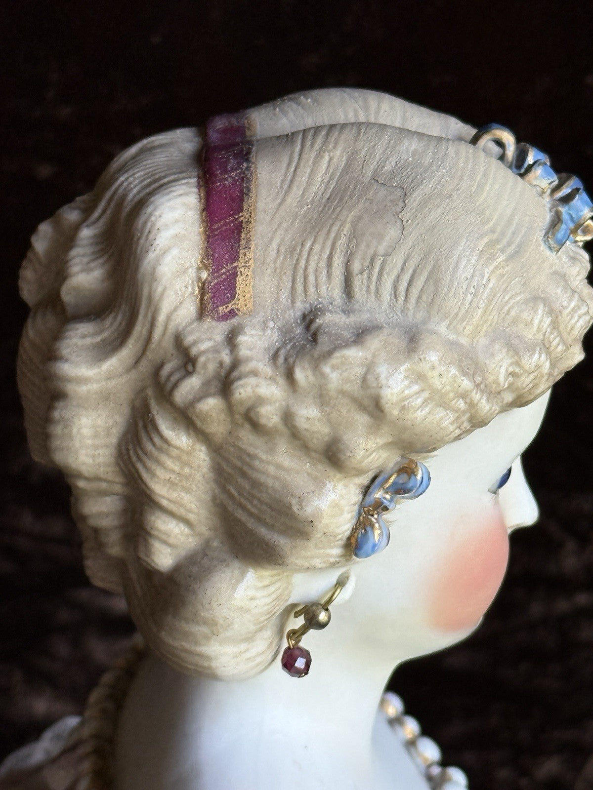 Antique German 19” Kling Bisque Head Parian China Dresden Doll Glass Eyes