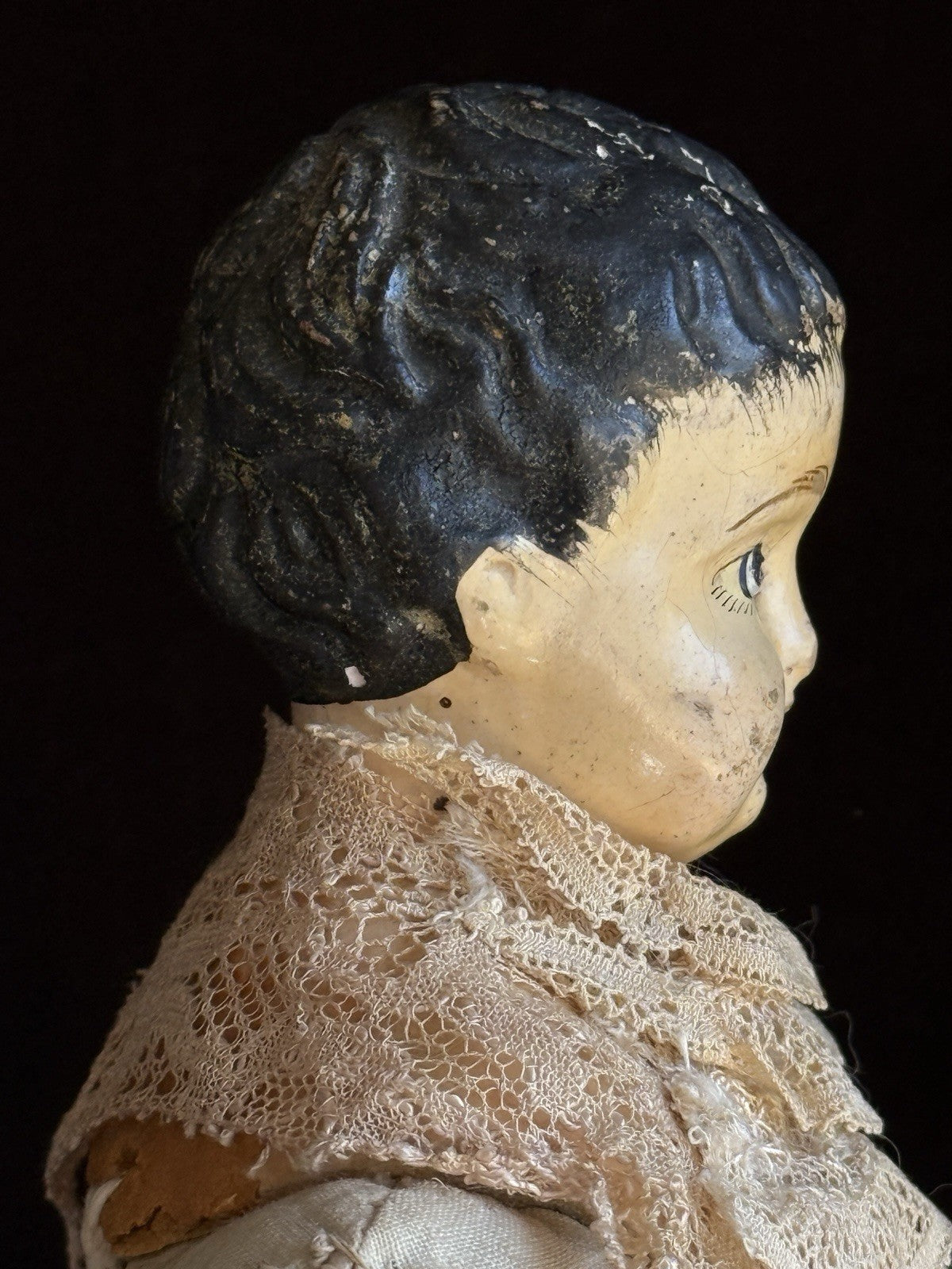 Antique German 14” Papier Mache Head Cloth Body Male Doll