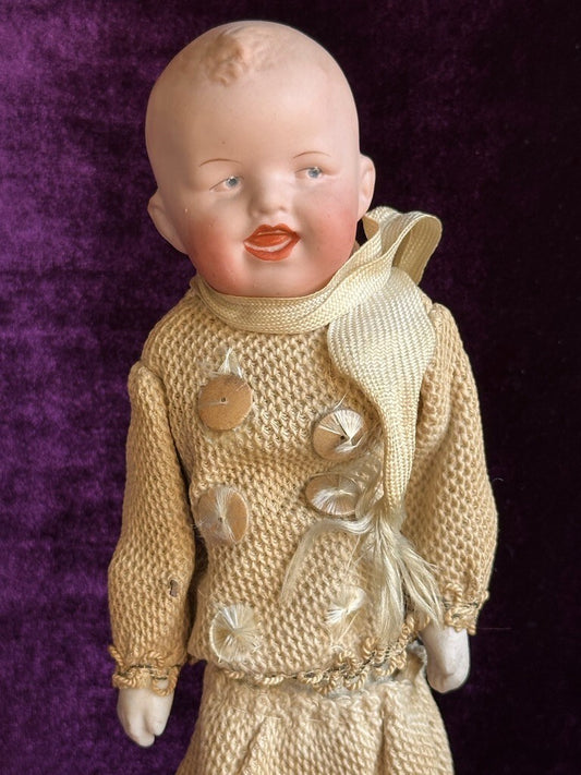 Antique German 11” Gebruder Heubach Rattle (?) Toy with Bisque Doll Head