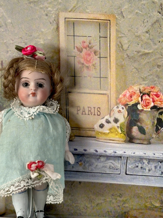 Antique German Kestner 4 1/2” All Bisque Mignonette Doll Closed Mouth Mold 150