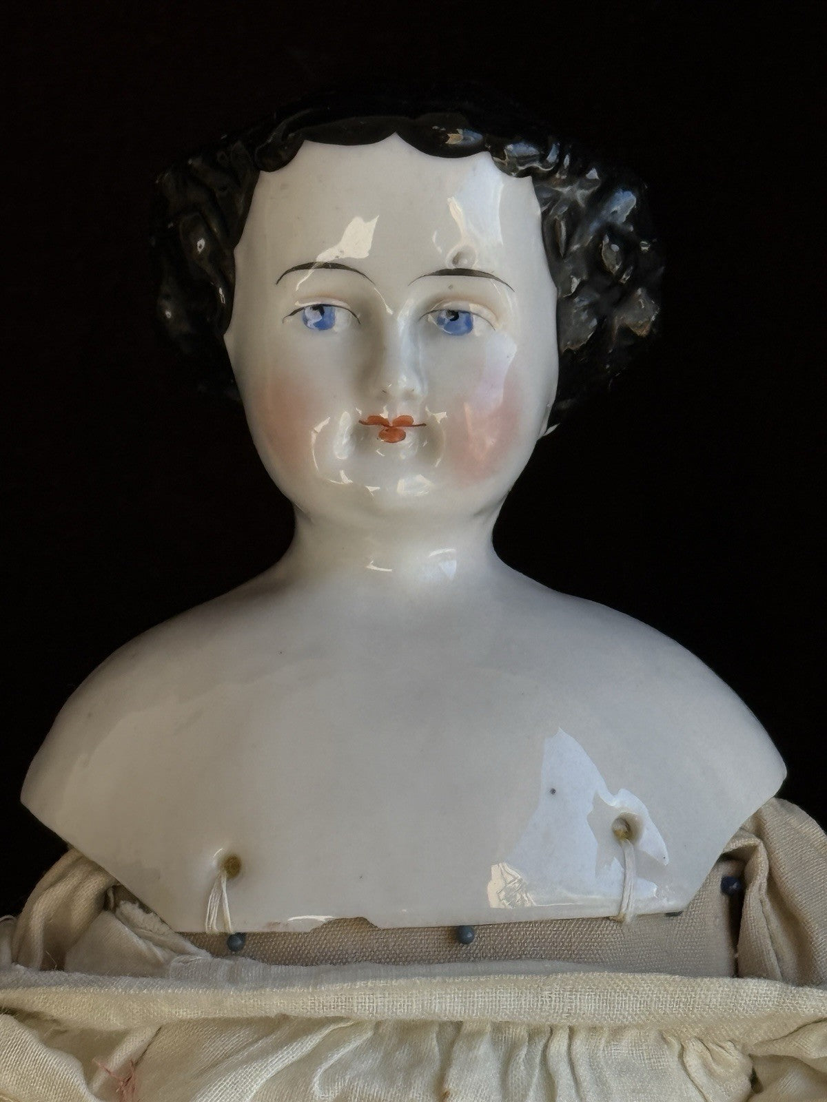 Antique German 13” Flat Top Highbrow China Shoulder Head Doll