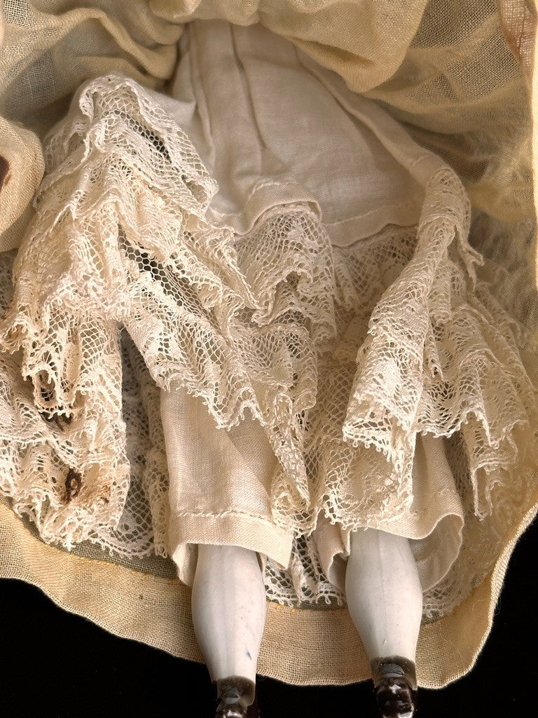 Antique German Cabinet Size 9.75” Flat Top China Shoulder Head Doll