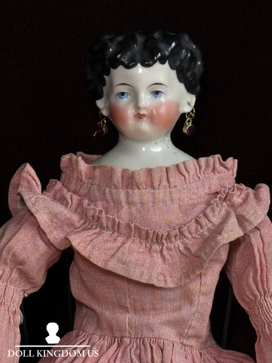 Antique German 14” Young Dagmar Style China Shoulder Head Doll Pierced Ears