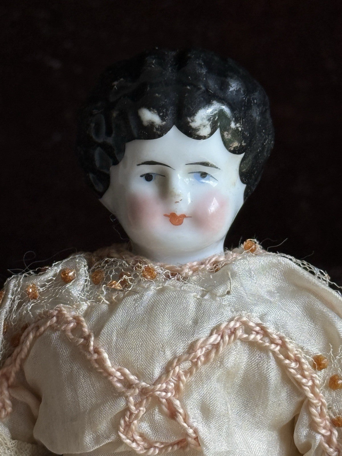 Antique German Cabinet Size 7.875” Hertwig Pet Name Alphabet Body China Doll