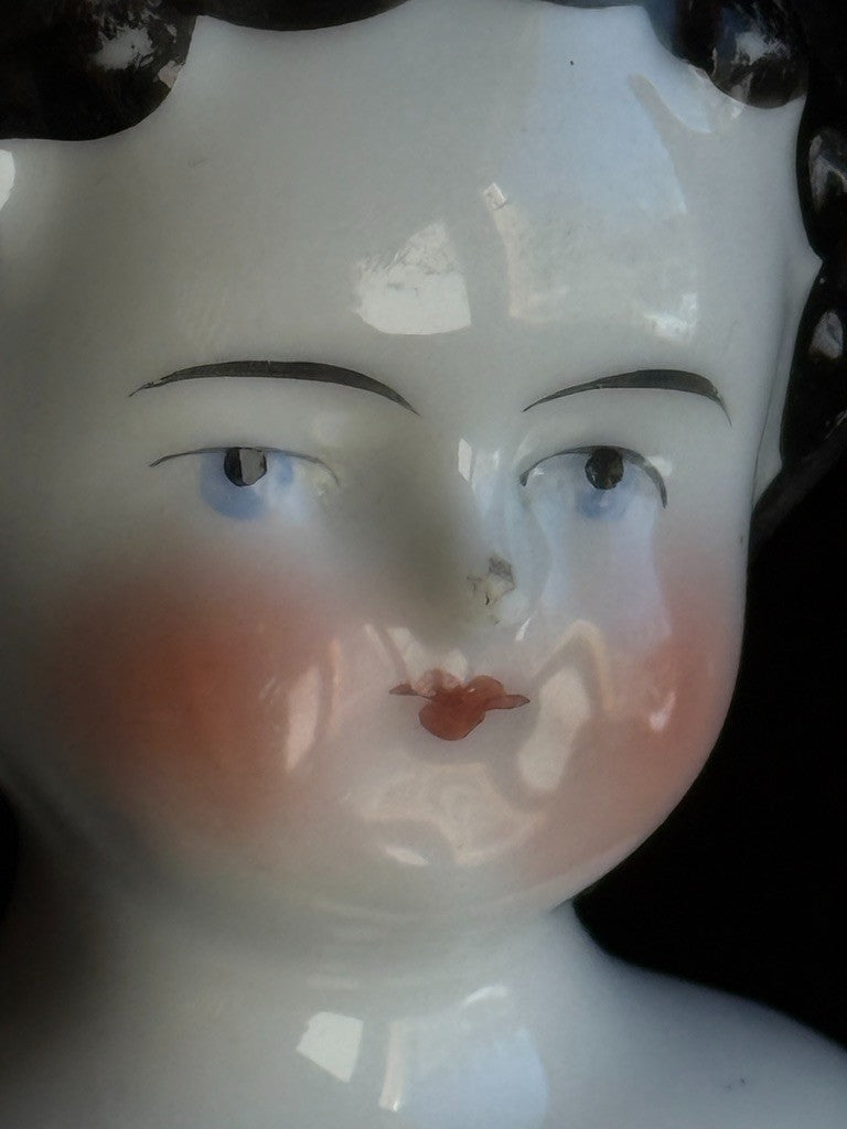 Antique German 11” Flat Top Highbrow China Shoulder Head Doll