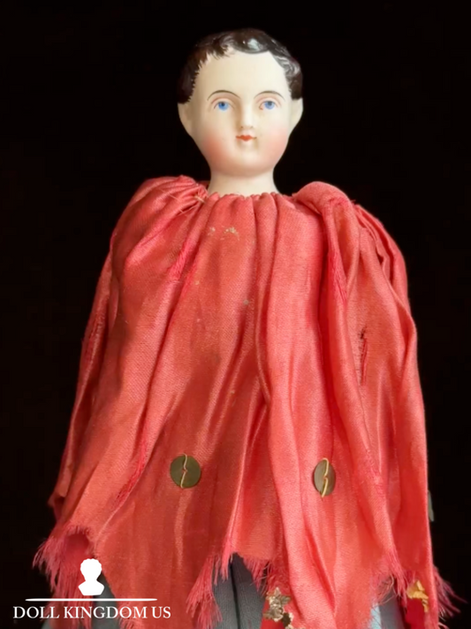 Rare Antique German 11” Marotte Rattle with Kinderkoff Bisque Male Doll Head Toy