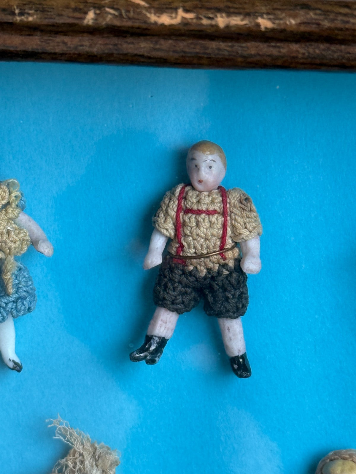 Antique Miniature Hertwig Carl Horn Dolls Framed Display 9 German Bisque Dolls