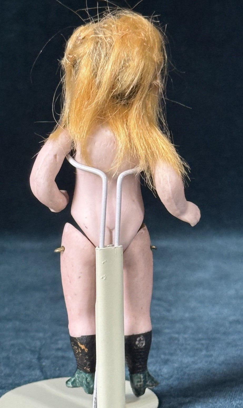 Antique German 4” All Bisque Mignonette Dollhouse Doll Unusual Green Boots
