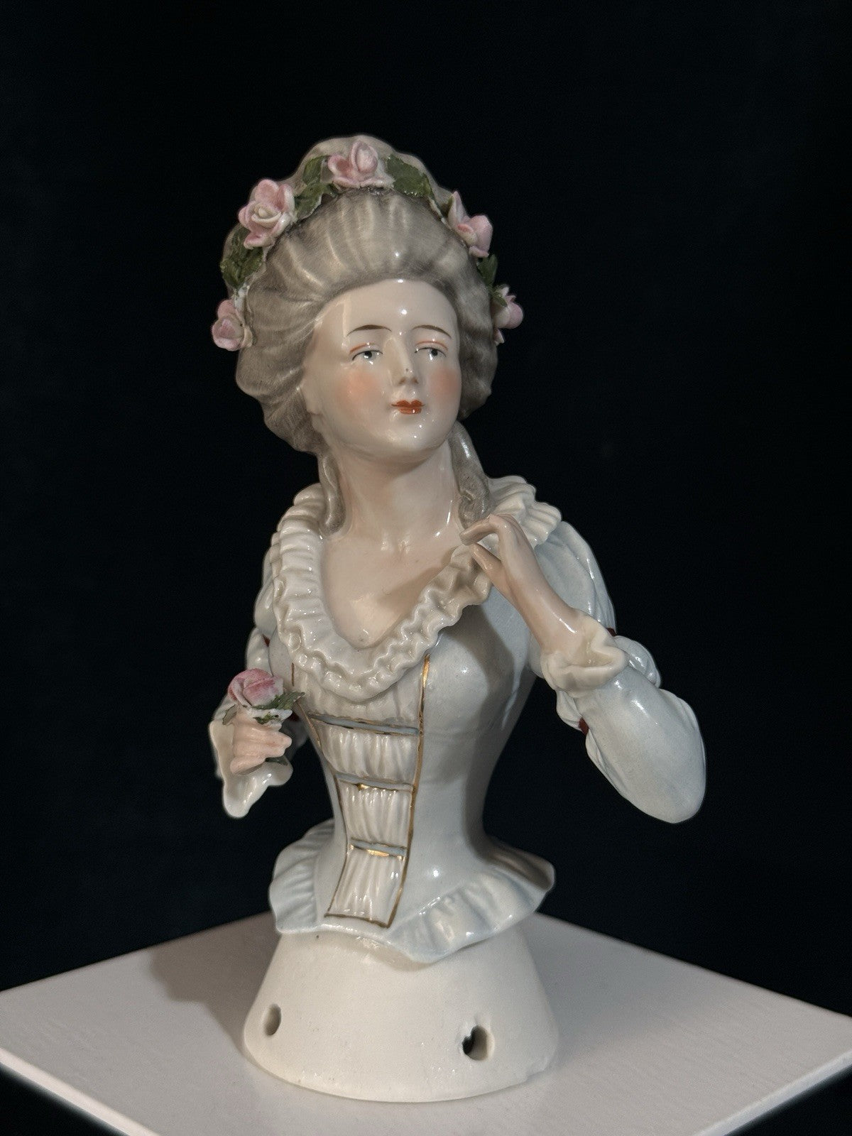 German Porcelain Half Doll "18th Century Lady with Coronet of Flowers"