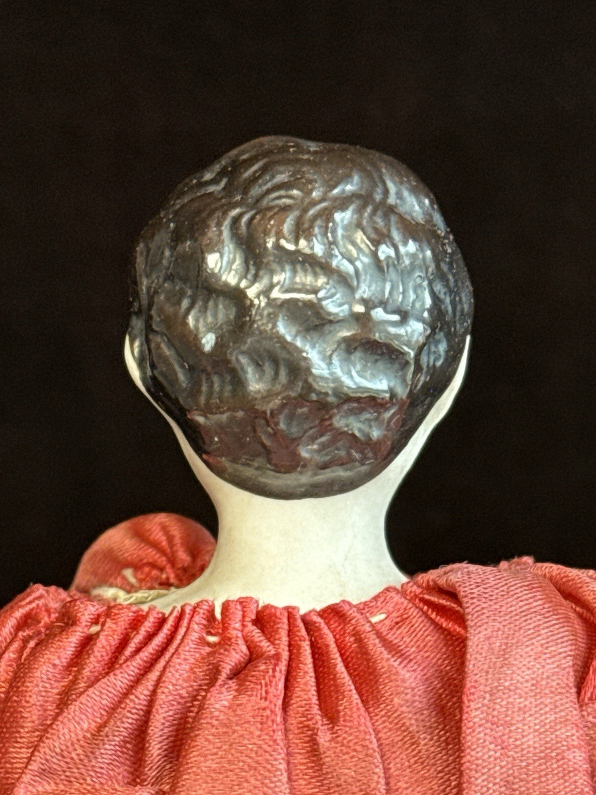 Rare Antique German 11” Marotte Rattle with Kinderkoff Bisque Male Doll Head Toy