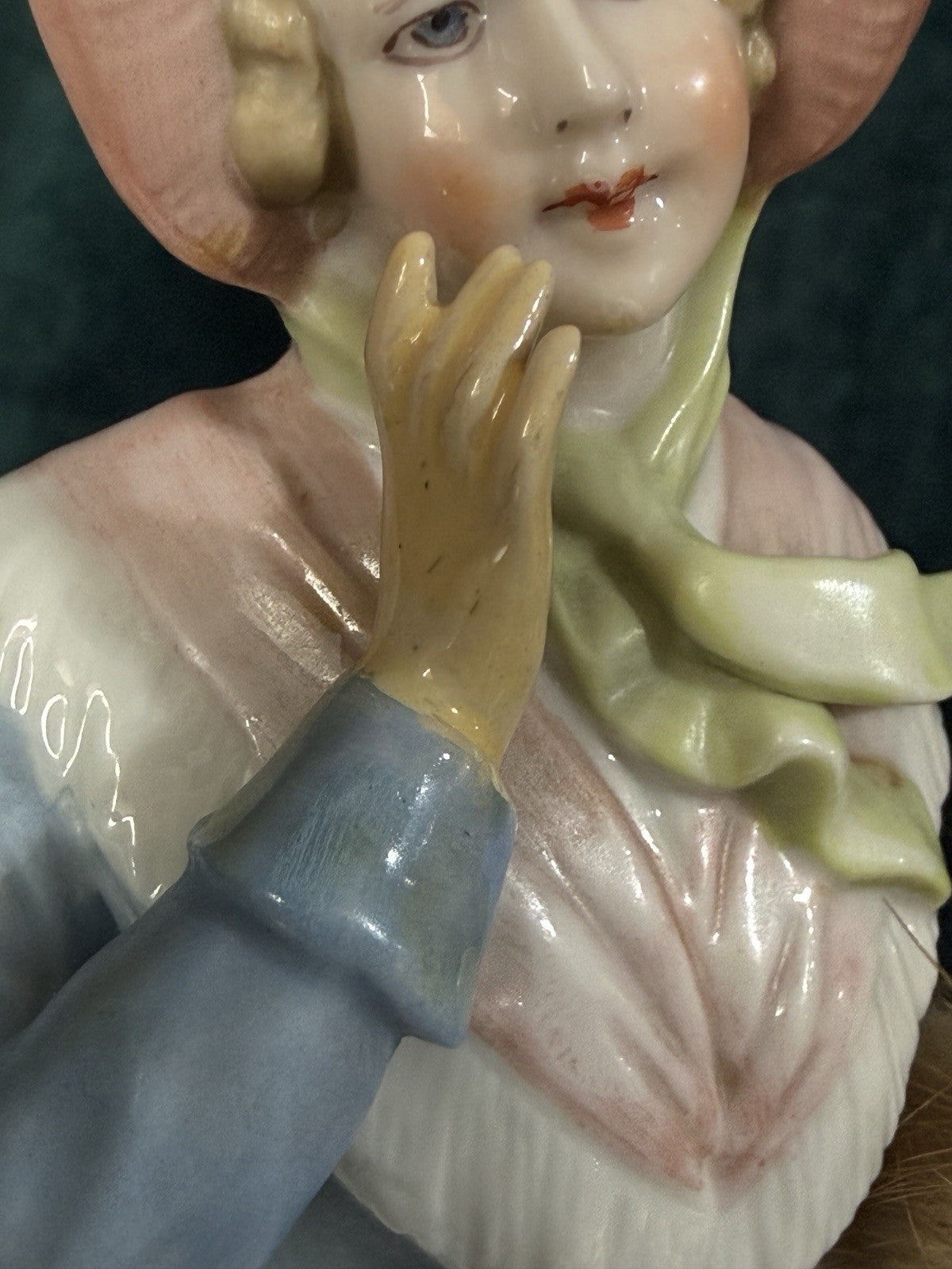 Unidentified Antique German 4.5” Pin Cushion Half Doll Arms Away With Fur Muff
