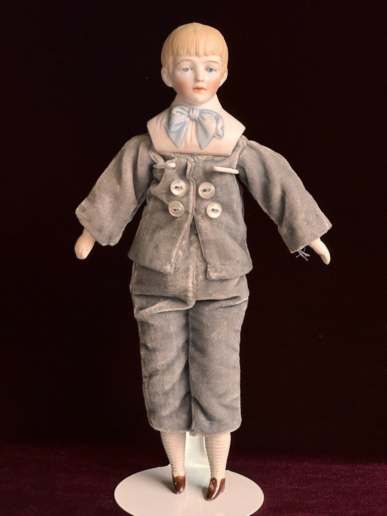 Antique German Hertwig Cabinet Size 9” Bisque Molded Shoulder Plate Doll