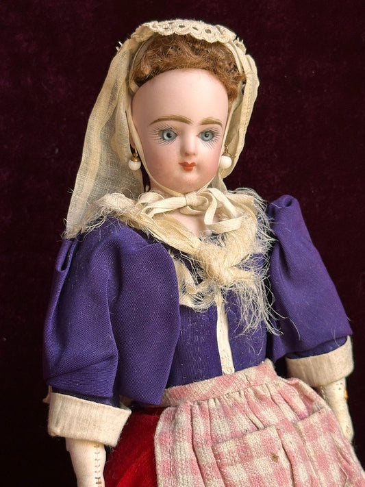 Rare Antique French Petite 11" Jumeau (?) Bisque Head Regional Fashion Doll