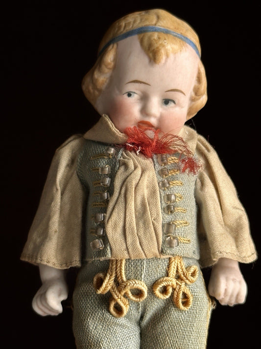 Antique German 4.25” Heubach Coquette Dollhouse All Bisque Miniature Doll