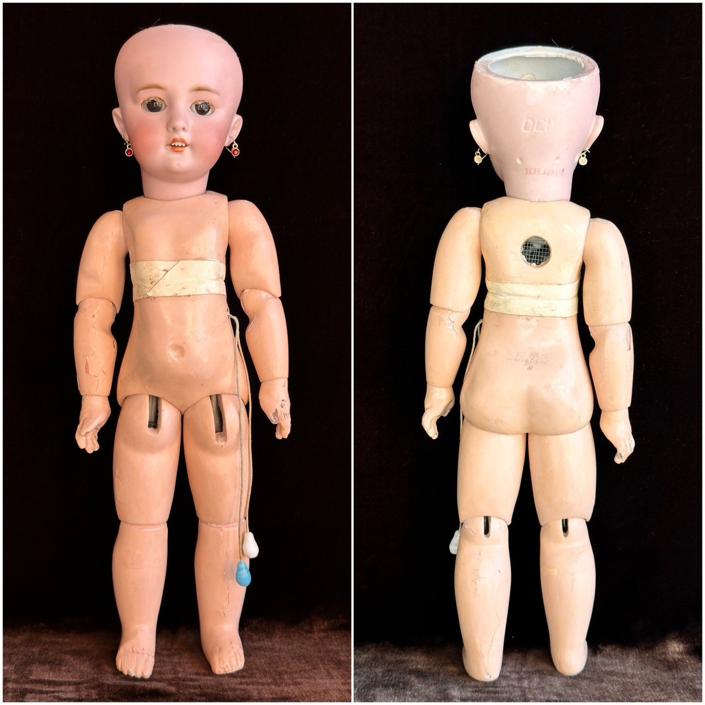 Antique German French 15” Tete Jumeau Dep Bisque Head Doll Working Crier