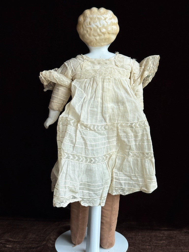 Antique German Hertwig 16” Lowbrow China Shoulder Head Doll