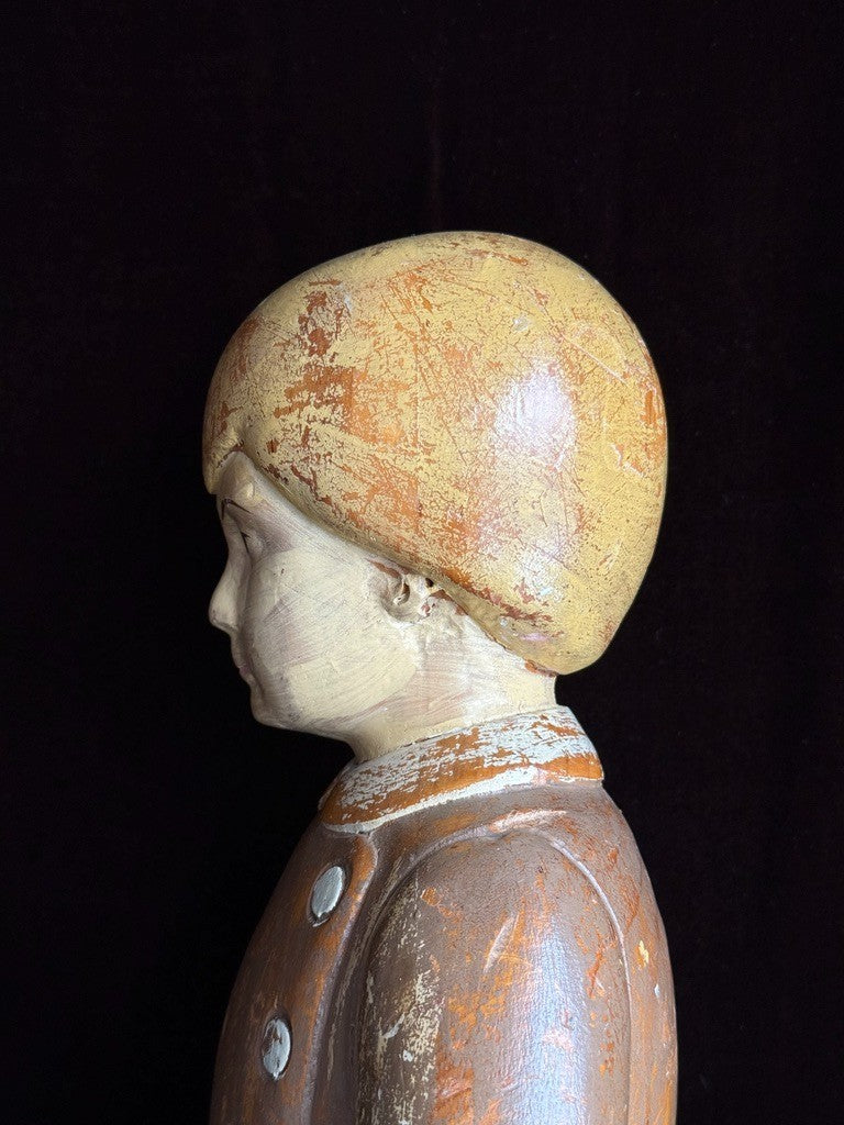 Vintage European 18” Folk Art Wood Carved Figurine of Boy Doll