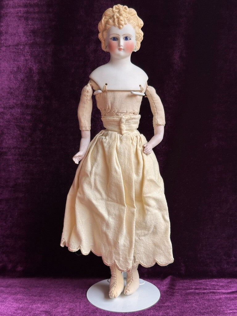 Very Rare 16” Antique German Glass Eyes Parian China Bisque Head Fashion Doll