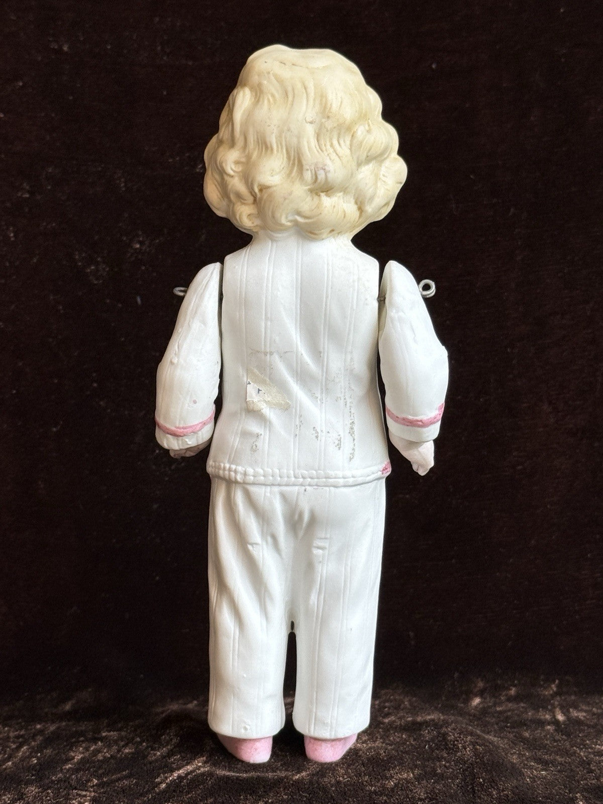 Antique German 6.5” All Bisque Miniature Dollhouse Doll Molded Outfit