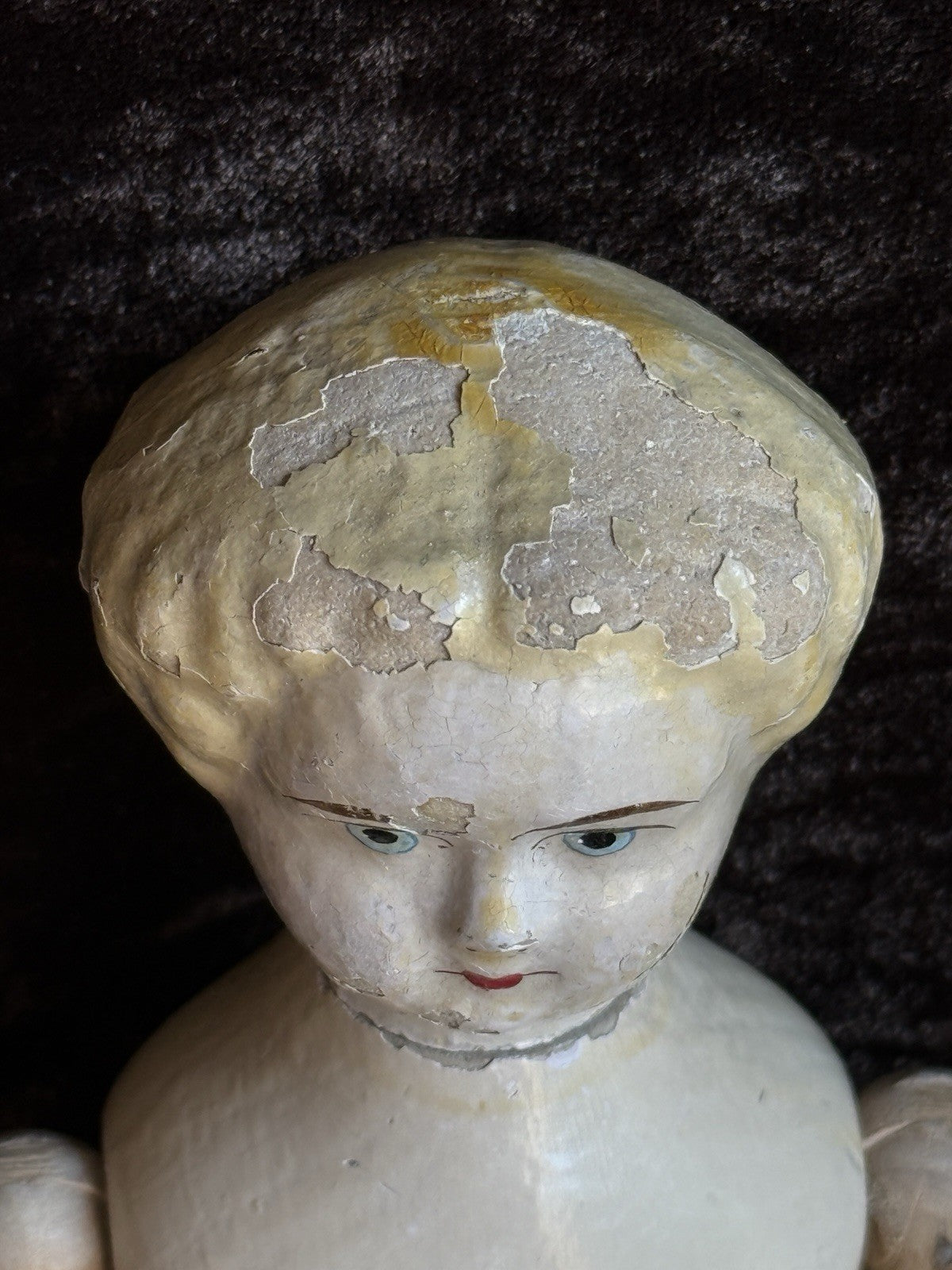 Antique American Mason & Taylor 11.5” Papier Mache Wood Metal Doll