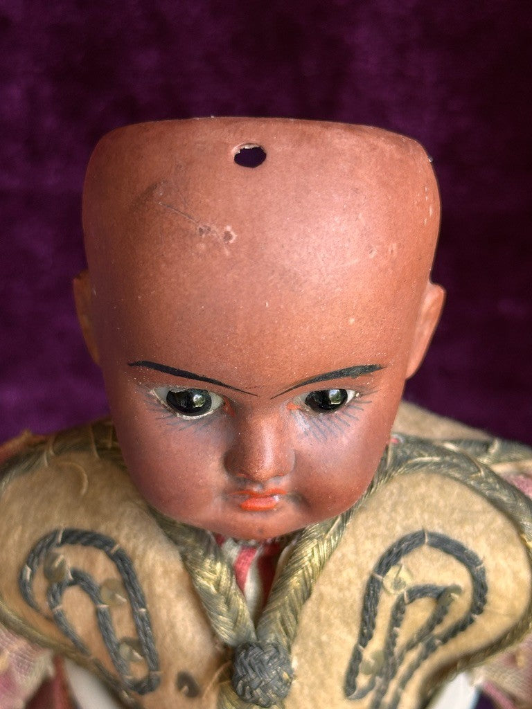 Unidentified Antique German 11” Dark Complexion Bisque Head Boy Doll