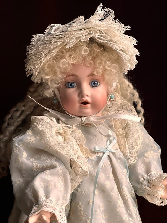 Rare Vintage Porcelain Compo 13” Reproduction of Antique French Bru Teteur Doll