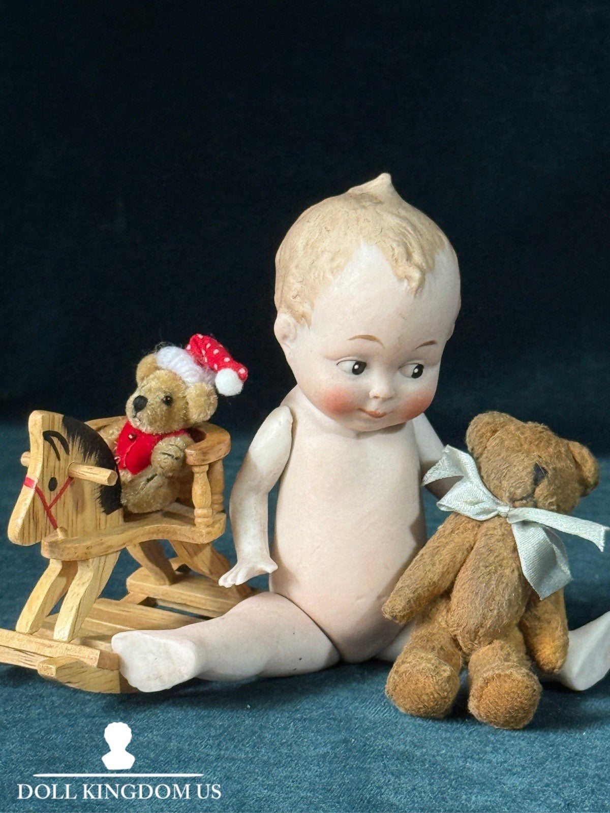 Antique German 5.5” All Bisque "Wide Awake" Character Doll
