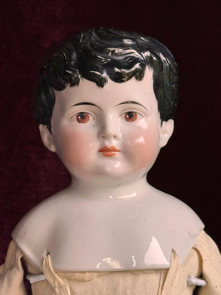 Rare Large Antique German 24” Brown Eyes China Shoulder Head Boy Doll