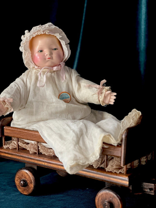 Rare Antique 1920’s Effanbee Composition 14” Doll Pat-O-Pat Tagged Outfit & Pin