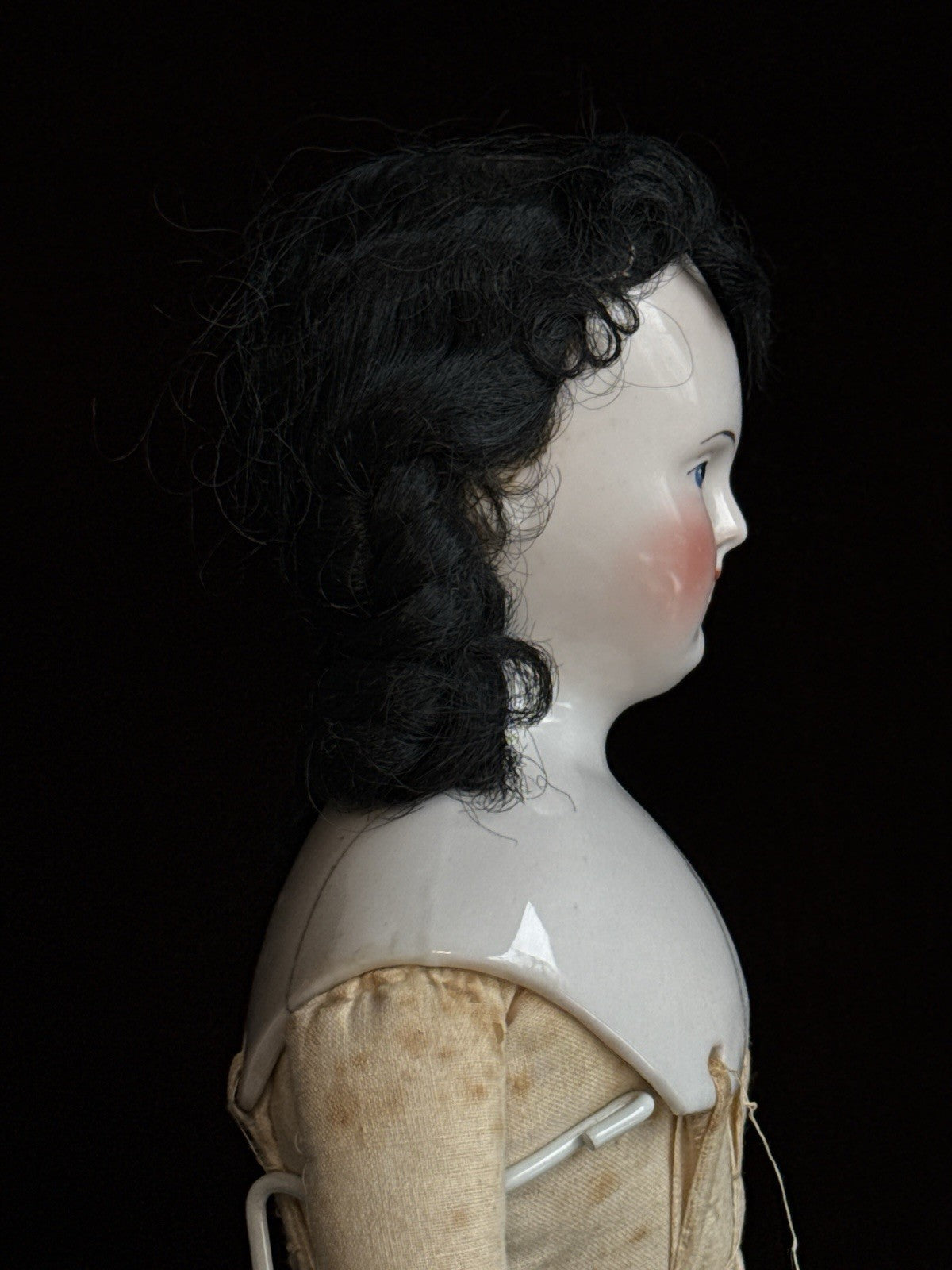 Antique German 21” Biedermeier Bald China Shoulder Head Doll