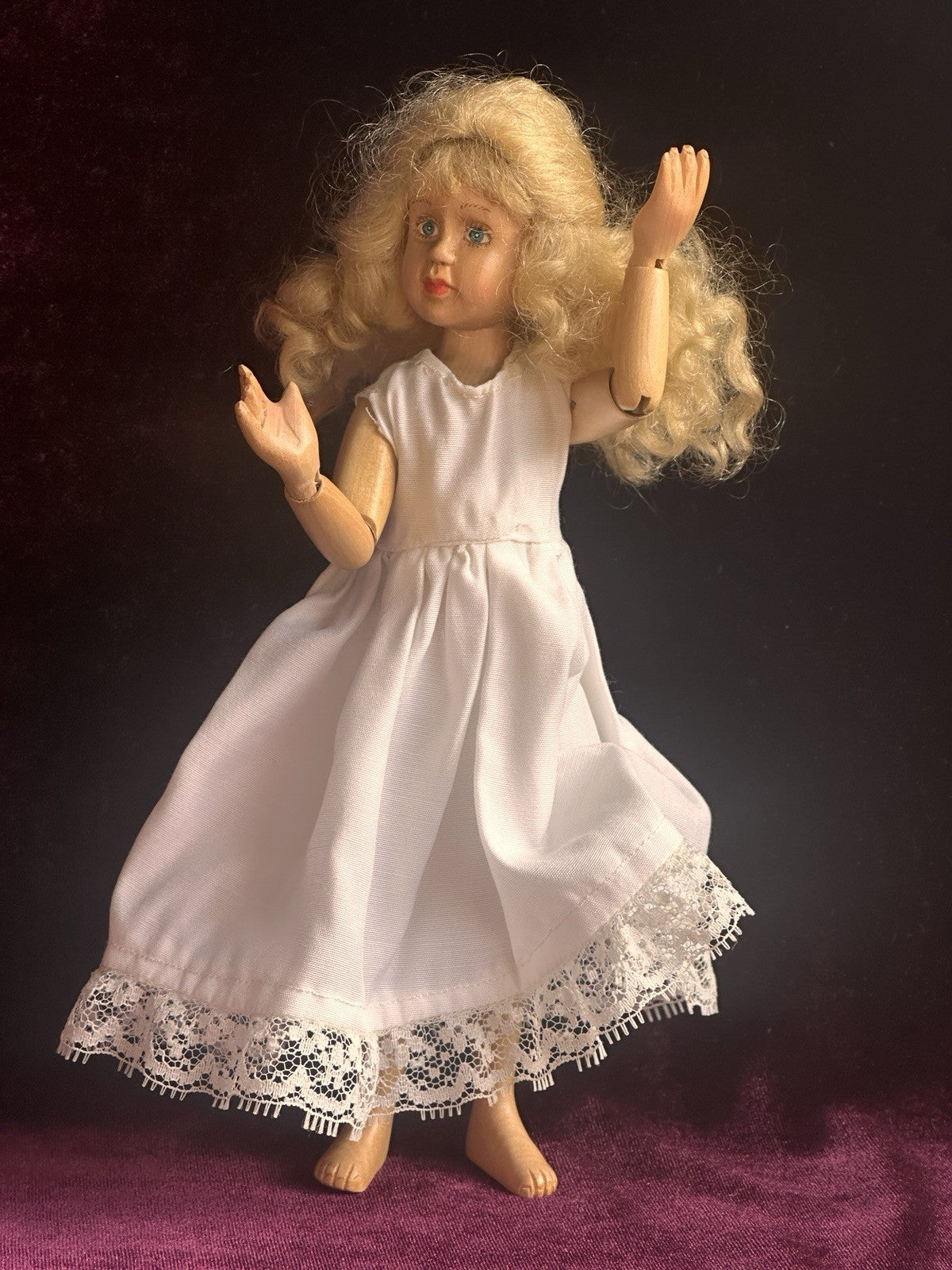 Robert Raikes Miniature 8.5” Wood Hand Carved Jointed Doll
