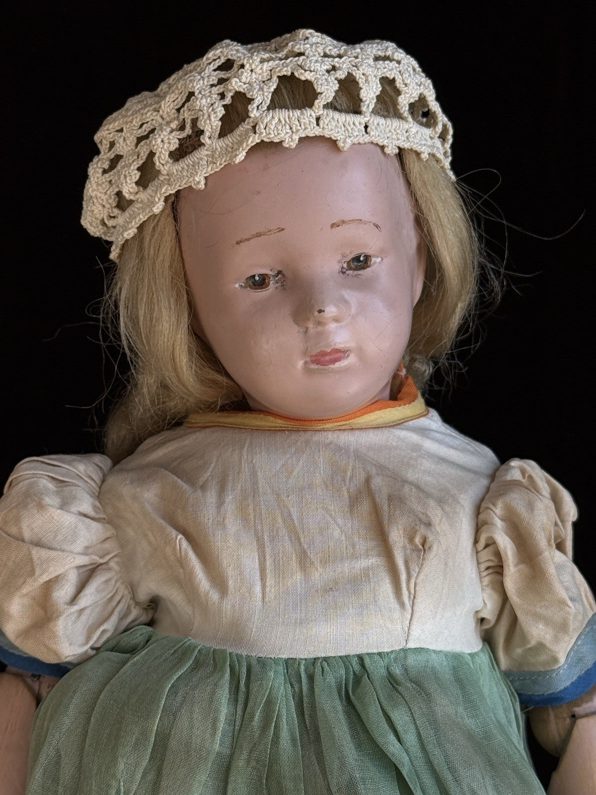 Antique 14.5” American Schoenhut Wood Carved Spring Jointed Character Doll