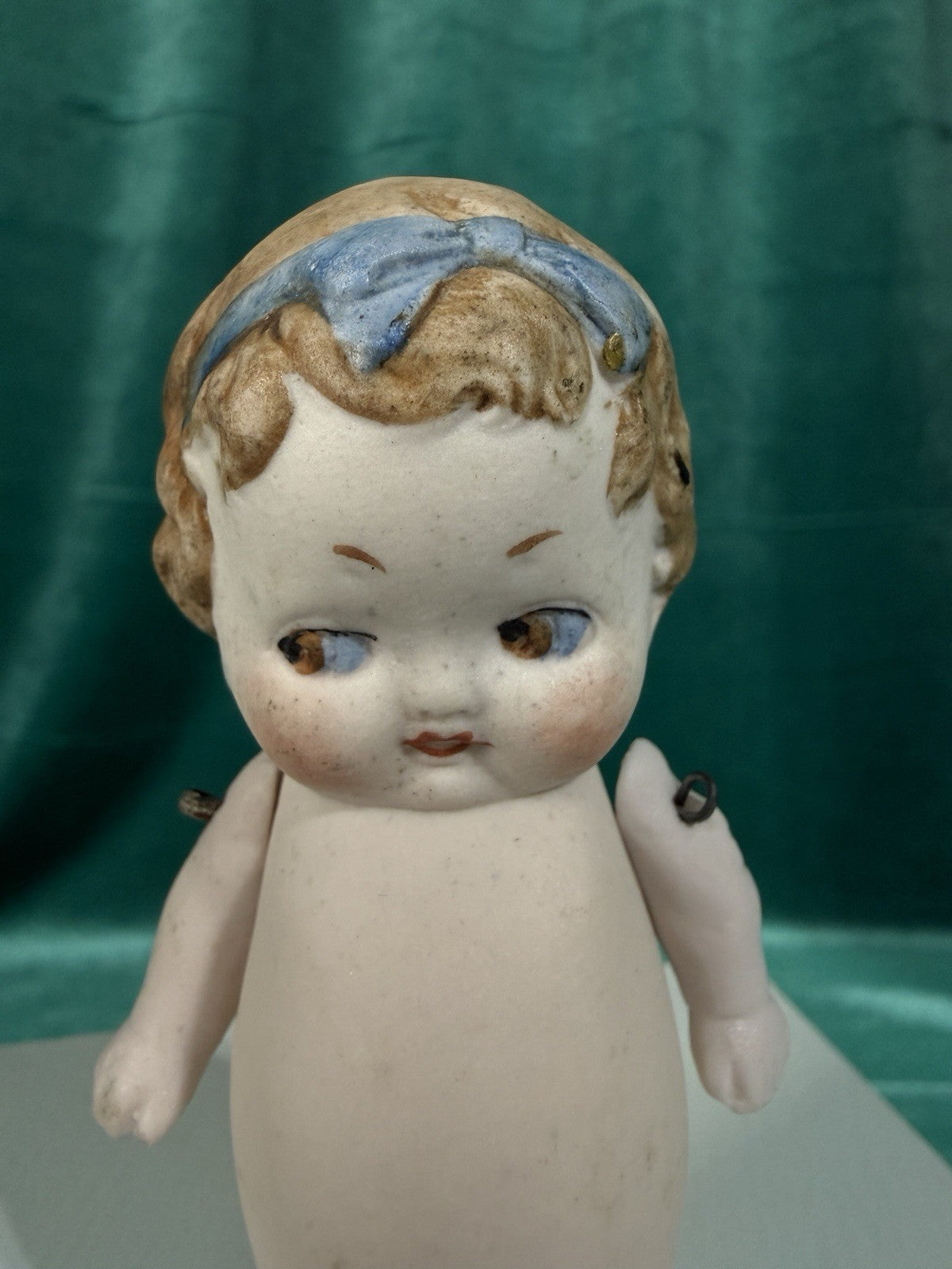 Lot Of 2 Antique German Hertwig All Bisque Molded Bow Girl Dolls