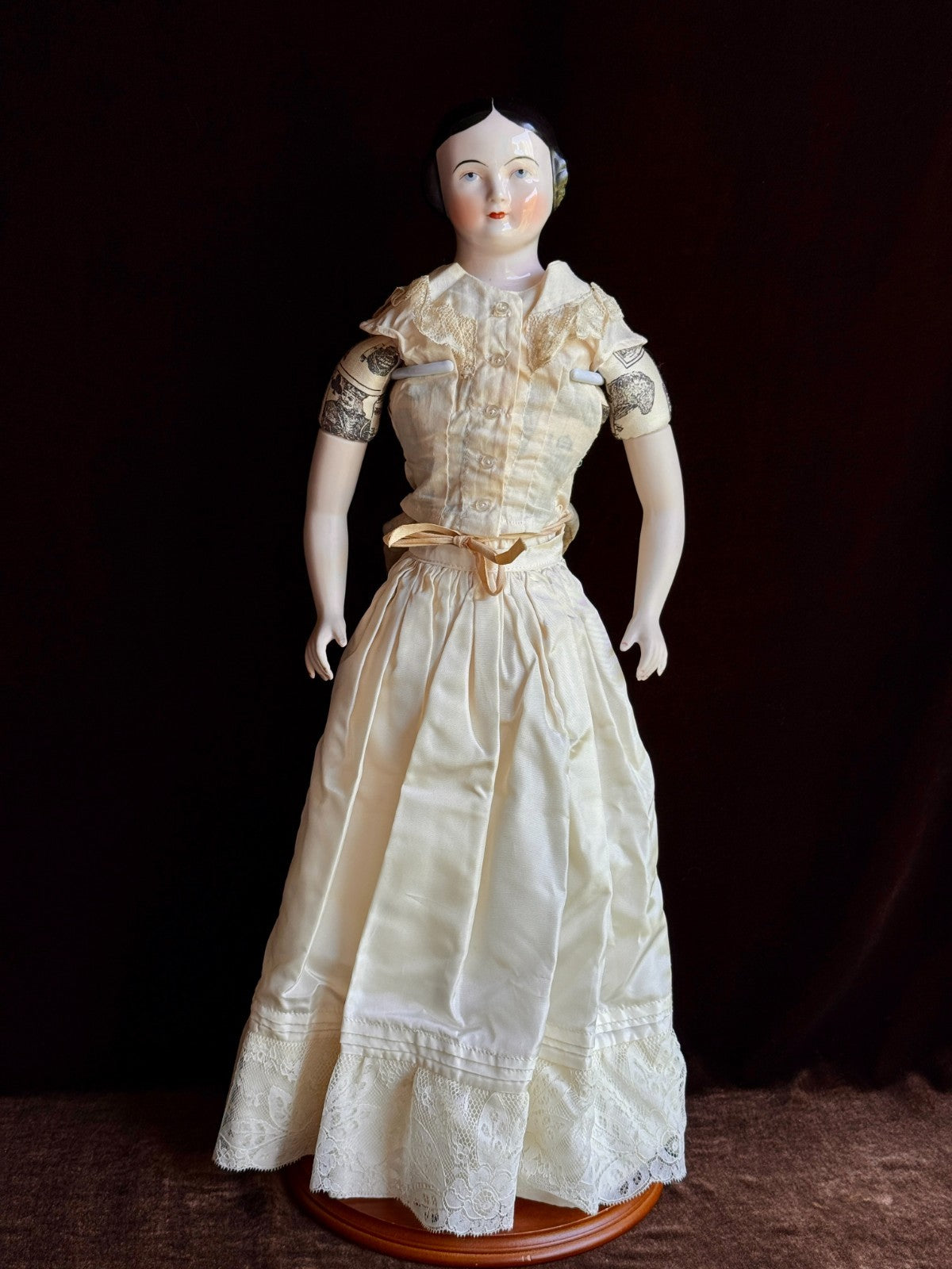 Porcelain 22” Reproduction of Antique Covered Wagon China Doll by Clara Wade