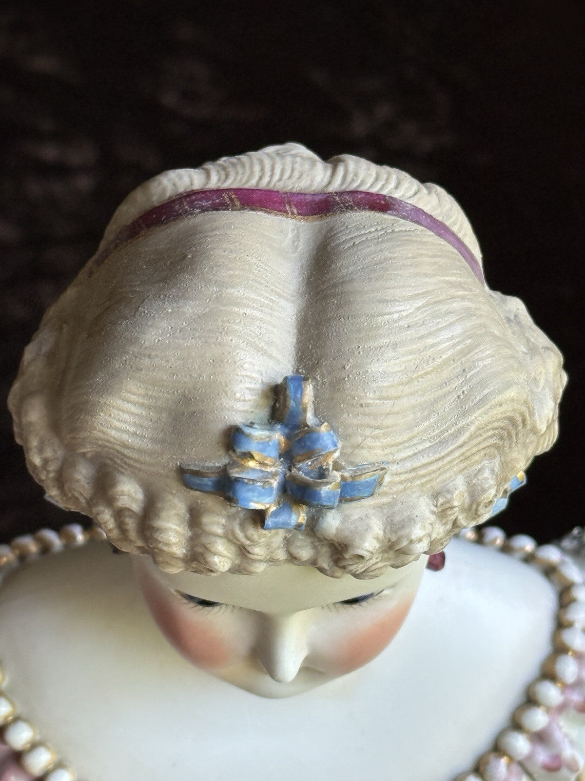 Antique German 19” Kling Bisque Head Parian China Dresden Doll Glass Eyes