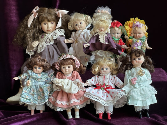 Lot of 10 Collectible Porcelain Dolls. Miniature Dolls by Marie Osmond